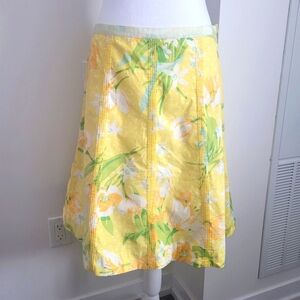 Anthropologie Elevenses Floral Yellow A-line Cotton Skirt size 6